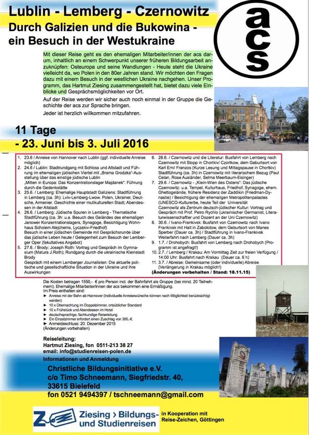 Ausschreibungsdeckblatt Westukraine-Reise