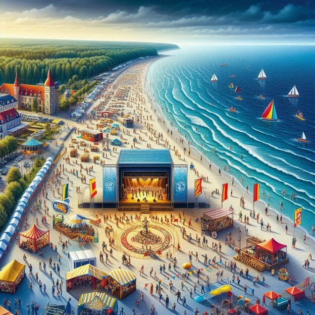 KI-generiertes Symbolbild: Kolberger Strand und Veranstaltungen. Quelle: Microsoft Designer/Dall-E, Kolberg-Cafe.de KI-generiertes Symbolbild: Kolberger Strand und Veranstaltungen. Quelle: Microsoft Designer/Dall-E, Kolberg-Cafe.de