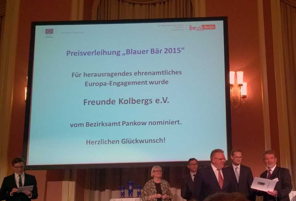 Nominierung der Freunde Kolbergs für den Blauen Bären. Foto: Kolberg-Café Nominierung der Freunde Kolbergs für den Blauen Bären. Foto: Kolberg-Café