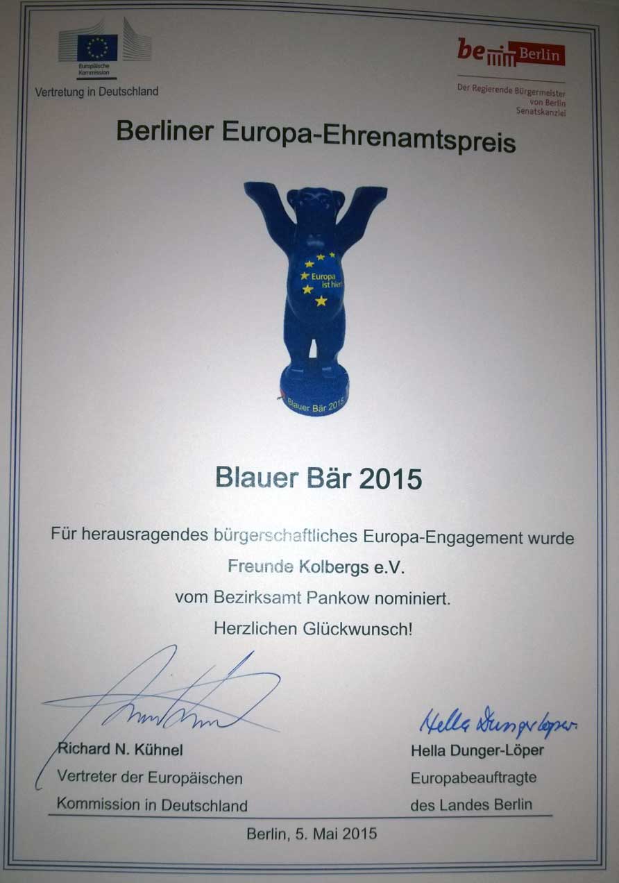 Nominierungsurkunde des Vereins