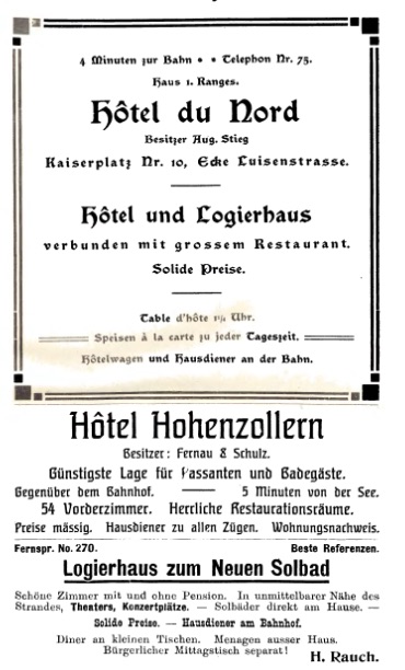 Hotel-Reklame aus einem alten Bäderführer. Quelle: Vorstand des Verbandes deutscher Ostseebäder, 1905 Hotel-Reklame aus einem alten Bäderführer. Quelle: Vorstand des Verbandes deutscher Ostseebäder, 1905