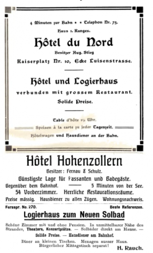 Hotel-Reklame aus einem alten Bäderführer. Quelle: Vorstand des Verbandes deutscher Ostseebäder, 1905