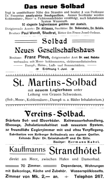 Kurbade-Reklame aus einem alten Bäderführer. Quelle: Vorstand des Verbandes deutscher Ostseebäder, 1905