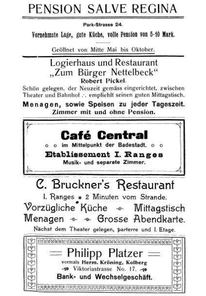 Frühere Restaurant-Reklame in Kolberg Frühere Restaurant-Reklame in Kolberg
